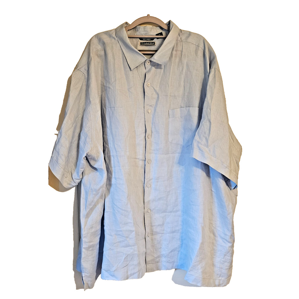 Cubavera 100 % Linen Shirt Mens 4X Light Blue Short Sleeve Button Up Big Tall